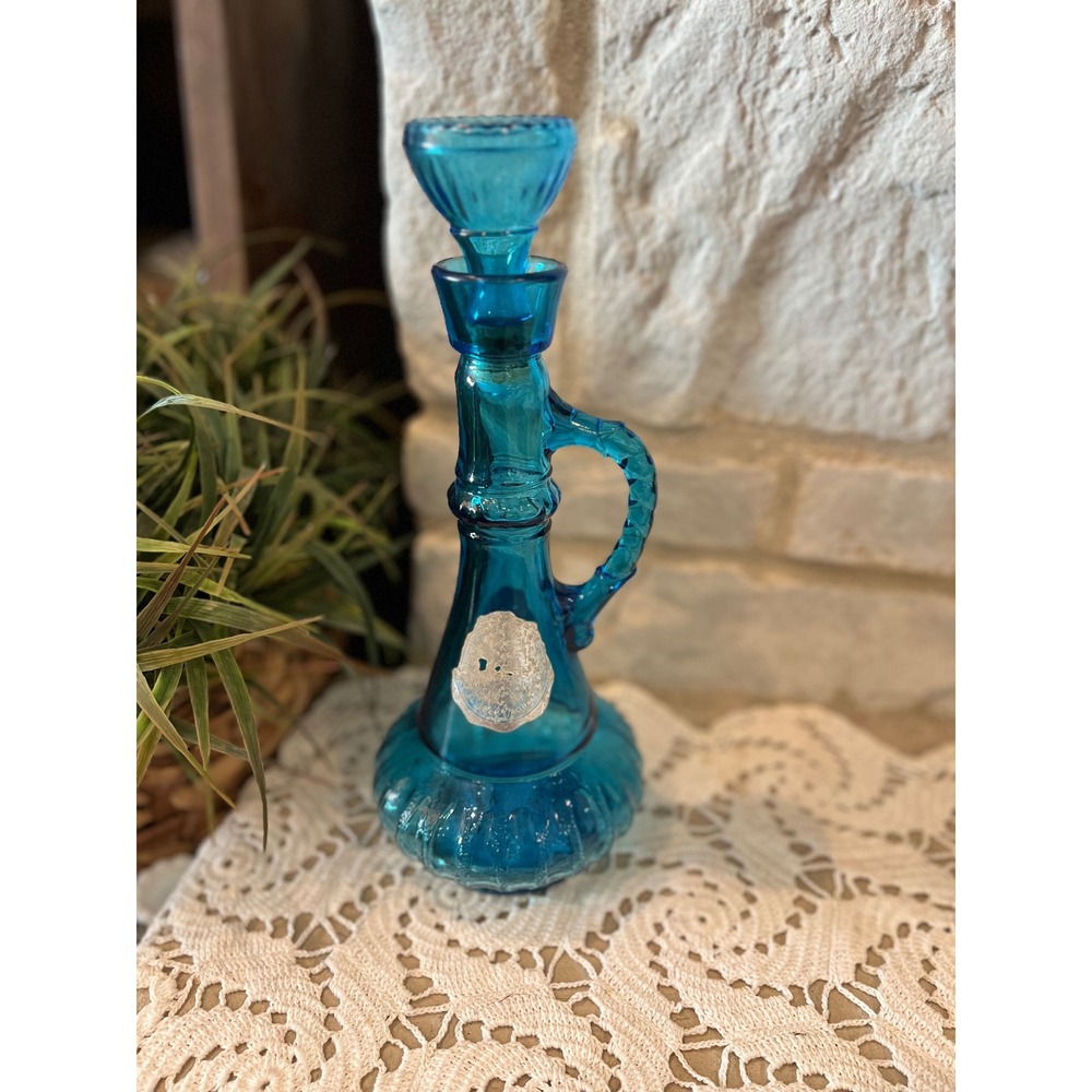 VTG1973 Jim Beam Blue glass "Genie Bottle" Decanter w/ its original stopper.